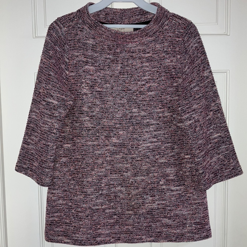Loft Knit Top Cotton Blend Boucle Knit 3/4 Sleeves Casual Pullover Small